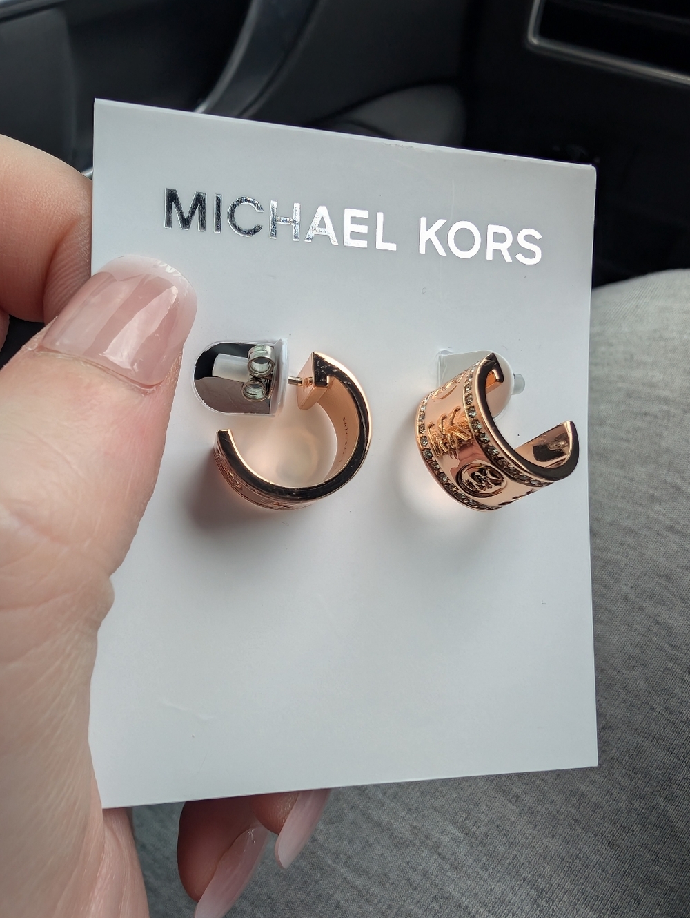 Michael Kors Rose Gold Pavé MK Wide Huggie Earrings